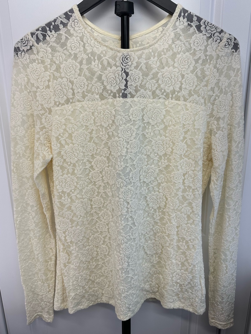 Lauren Ralph Lauren Cream Ivory Floral Lace Long Sleeve Top Size M